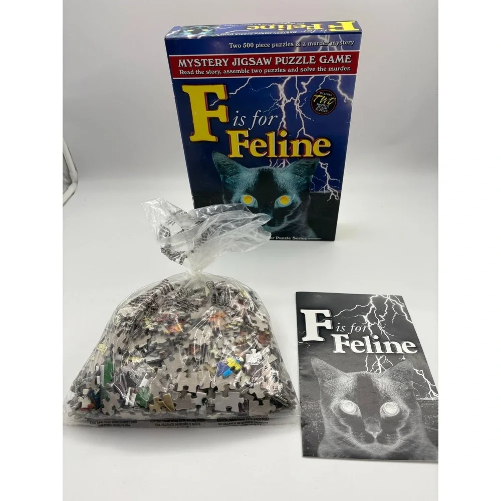 Vintage 1997 F is for Feline - Mystery Jigsaw Puzzle Game - Complete 1000 Pieces